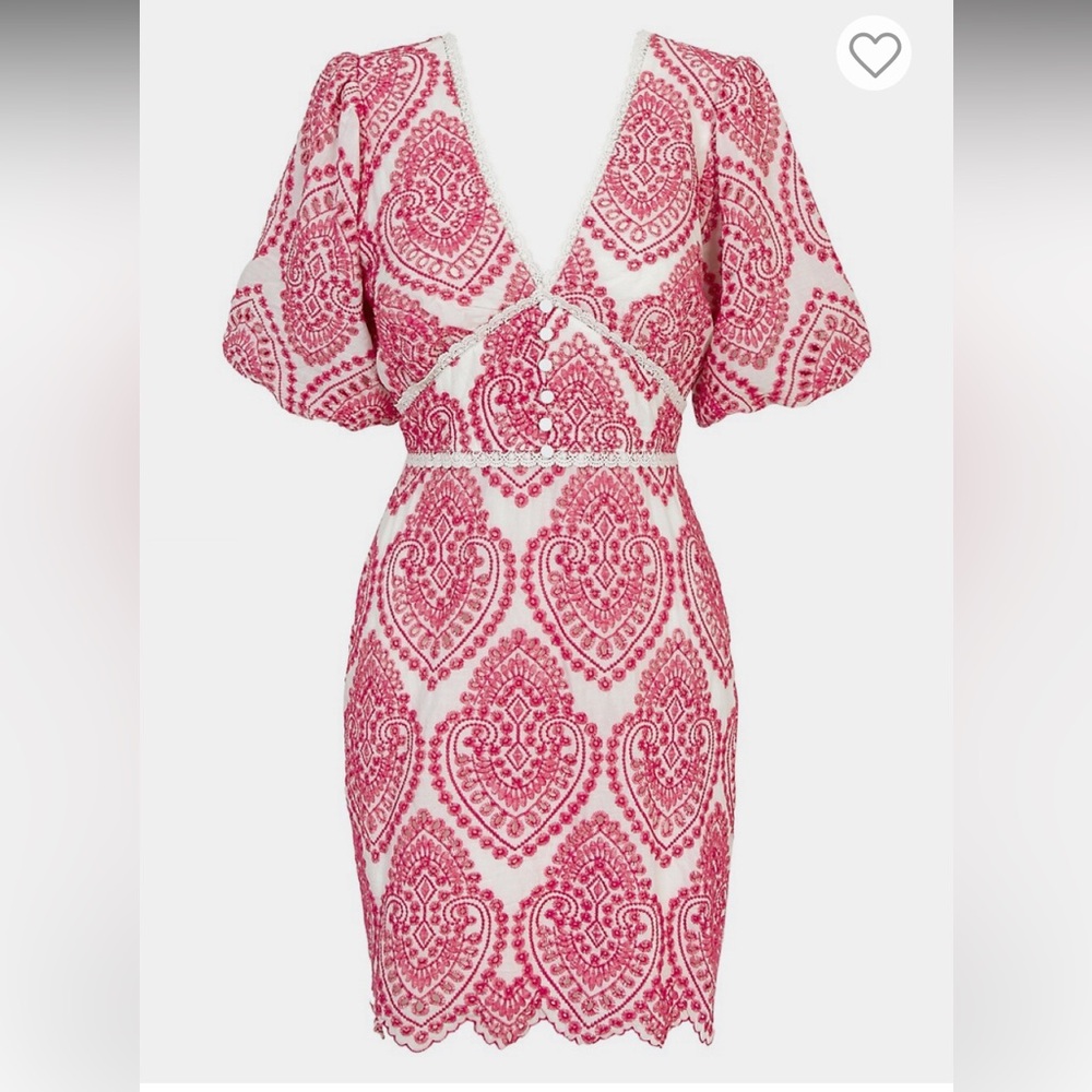 PINK AND WHITE MINI DRESS XS ADELYN RAE ROSEMARY EYELET EMBROIDED